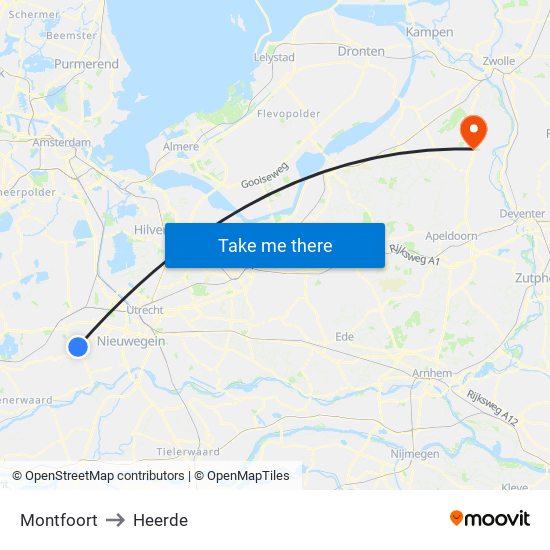 Montfoort to Heerde map