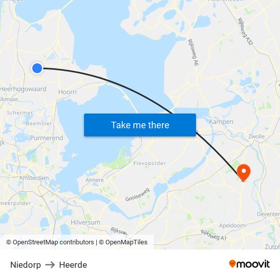 Niedorp to Heerde map