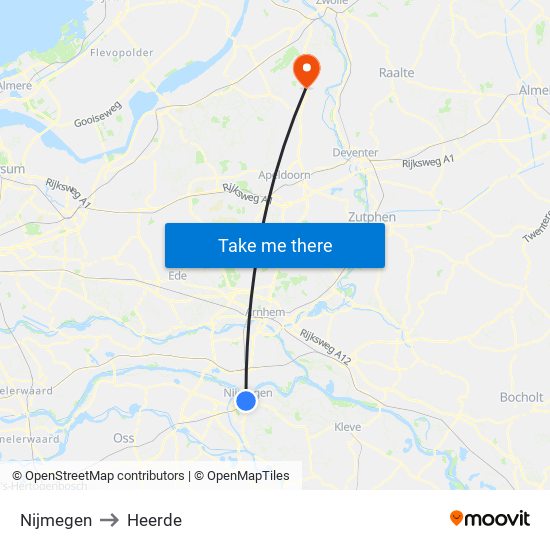 Nijmegen to Heerde map