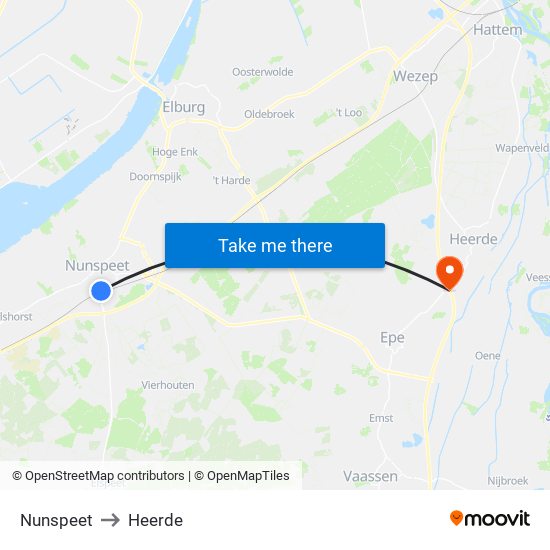 Nunspeet to Heerde map