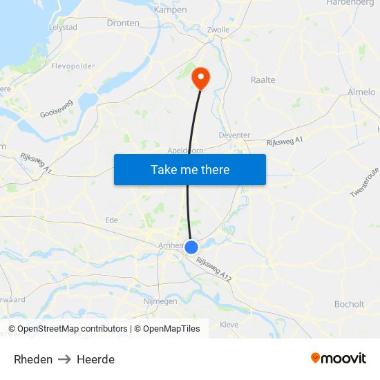 Rheden to Heerde map