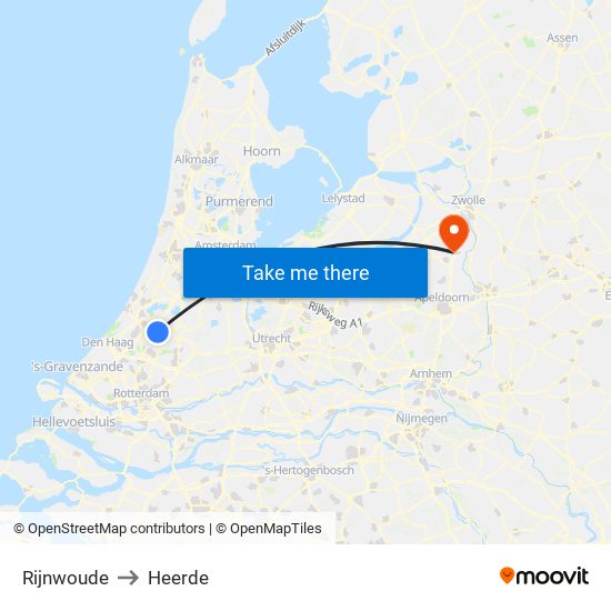 Rijnwoude to Heerde map