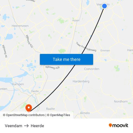 Veendam to Heerde map