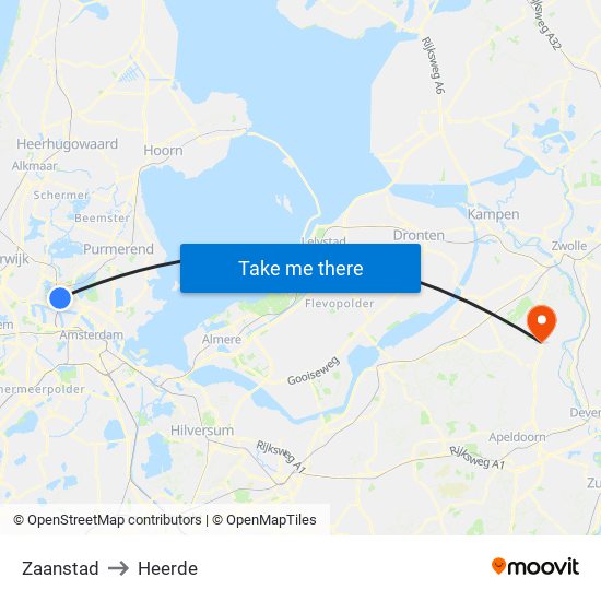 Zaanstad to Heerde map