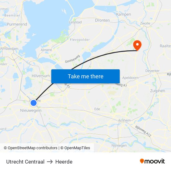 Utrecht Centraal to Heerde map