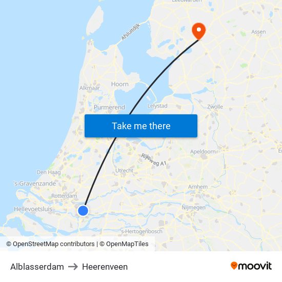 Alblasserdam to Heerenveen map