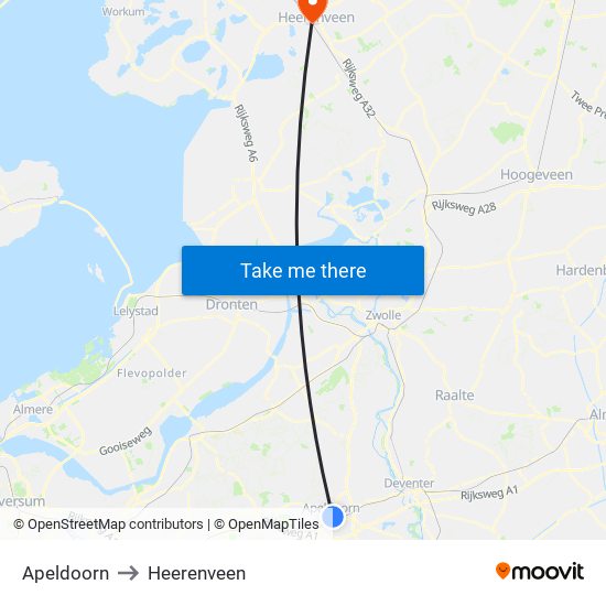 Apeldoorn to Heerenveen map