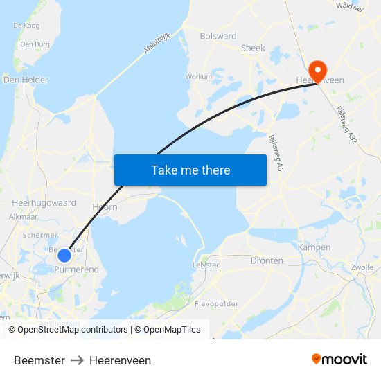 Beemster to Heerenveen map