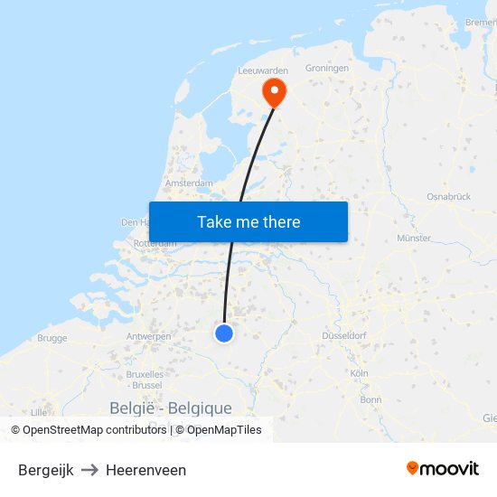 Bergeijk to Heerenveen map