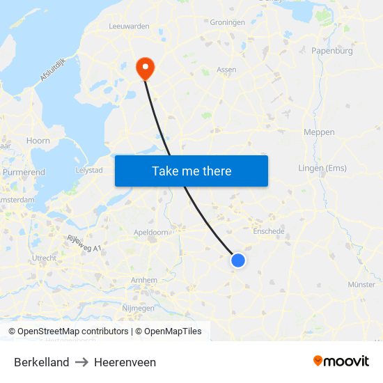 Berkelland to Heerenveen map