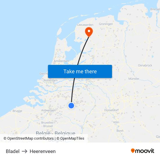 Bladel to Heerenveen map