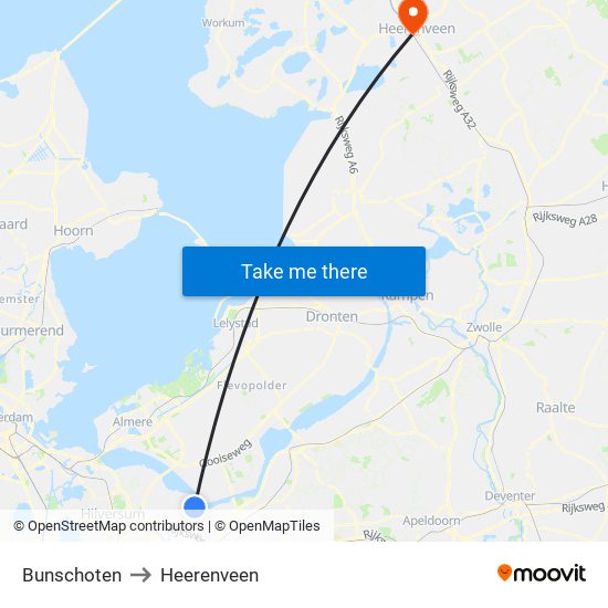 Bunschoten to Heerenveen map