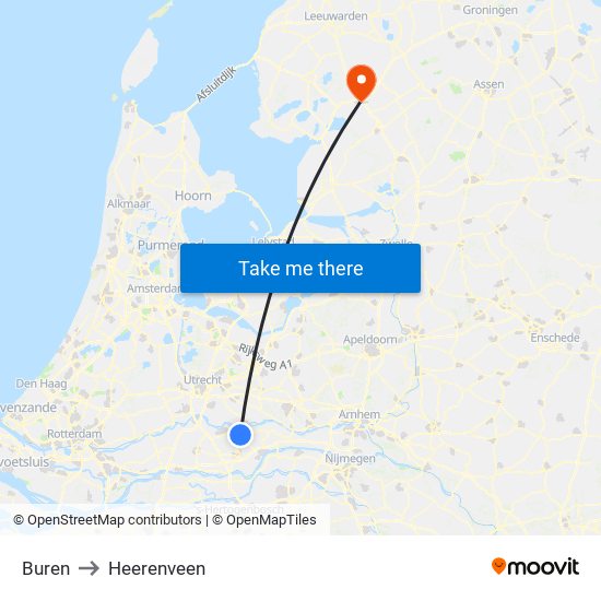 Buren to Heerenveen map