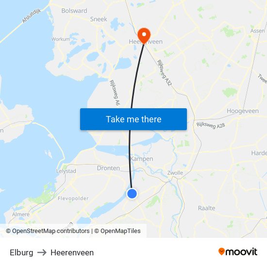 Elburg to Heerenveen map