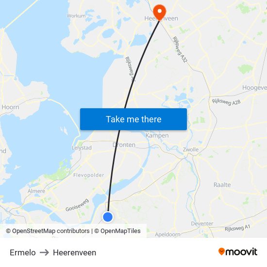 Ermelo to Heerenveen map