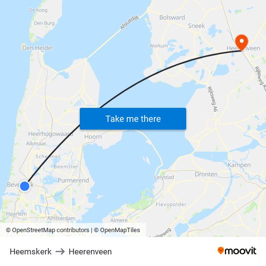 Heemskerk to Heerenveen map