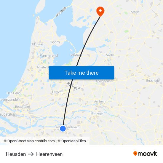 Heusden to Heerenveen map