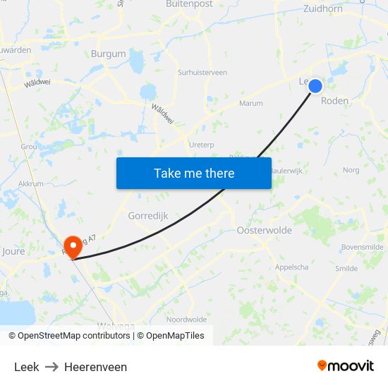 Leek to Heerenveen map