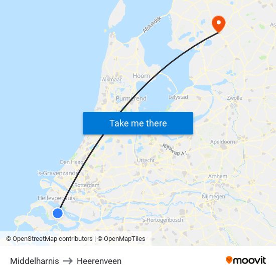 Middelharnis to Heerenveen map