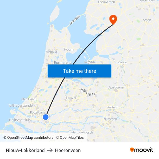 Nieuw-Lekkerland to Heerenveen map