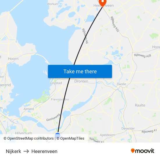 Nijkerk to Heerenveen map