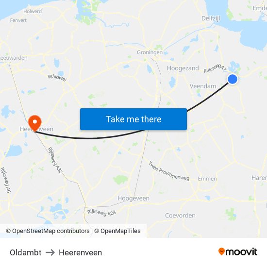 Oldambt to Heerenveen map