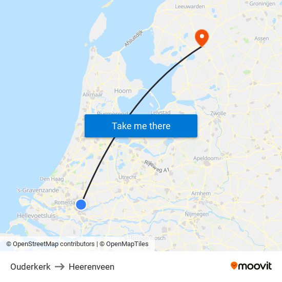 Ouderkerk to Heerenveen map