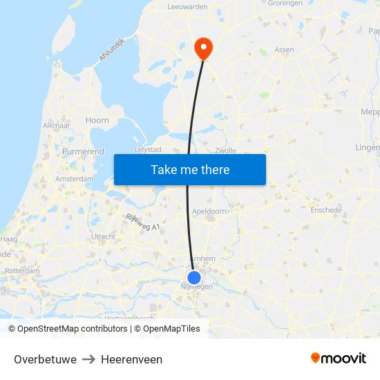 Overbetuwe to Heerenveen map