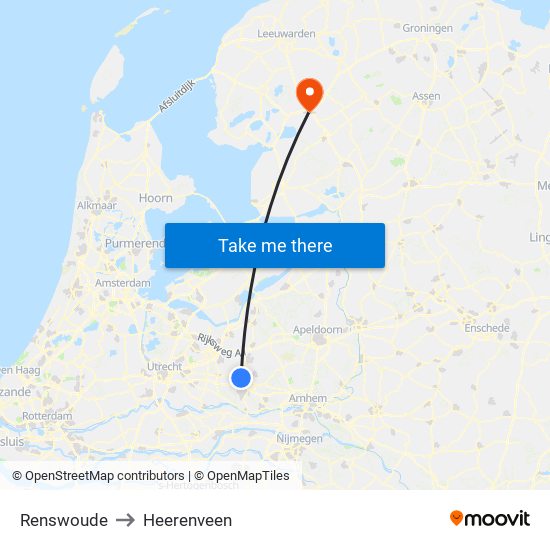 Renswoude to Heerenveen map