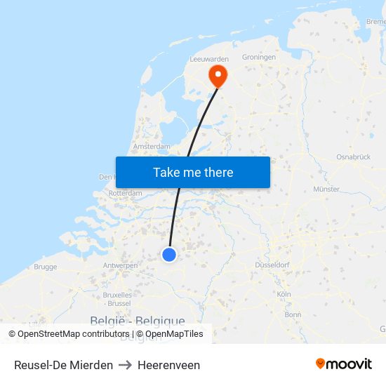 Reusel-De Mierden to Heerenveen map