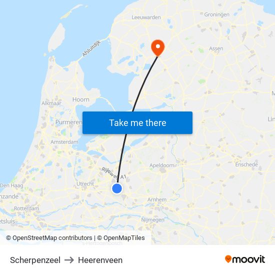 Scherpenzeel to Heerenveen map