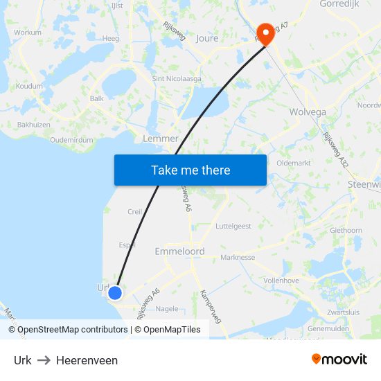 Urk to Heerenveen map