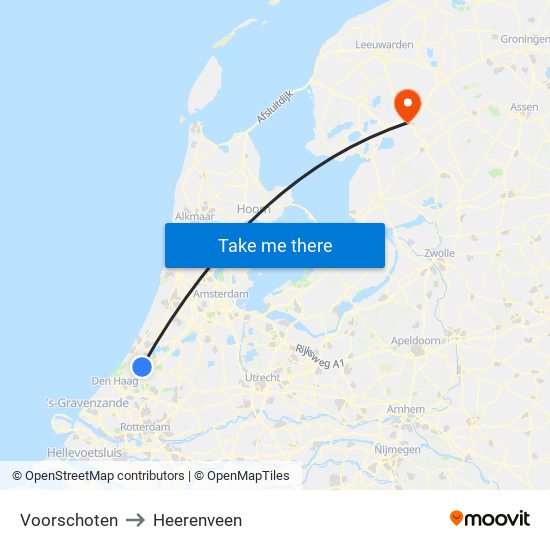 Voorschoten to Heerenveen map