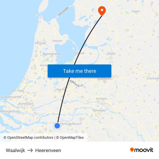 Waalwijk to Heerenveen map