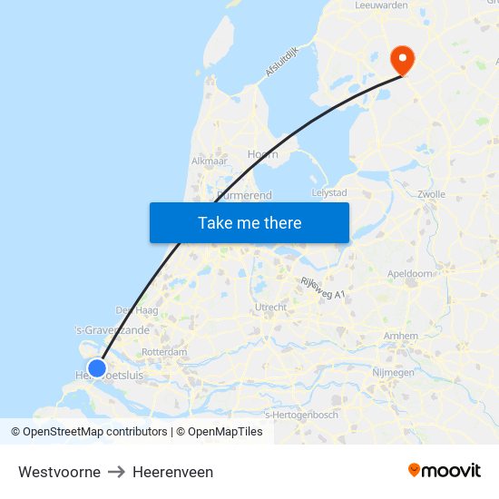 Westvoorne to Heerenveen map