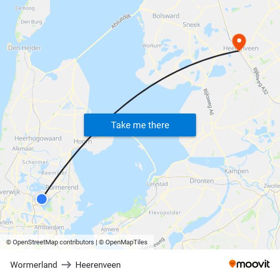 Wormerland to Heerenveen map