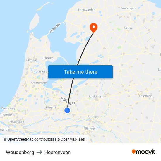 Woudenberg to Heerenveen map