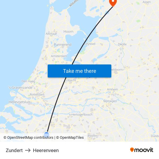 Zundert to Heerenveen map