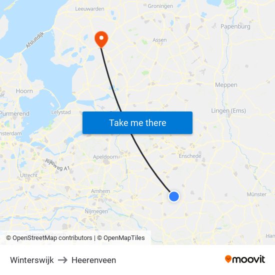 Winterswijk to Heerenveen map