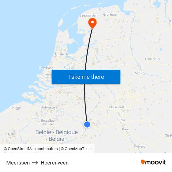 Meerssen to Heerenveen map