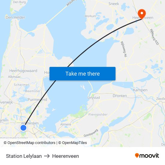 Station Lelylaan to Heerenveen map