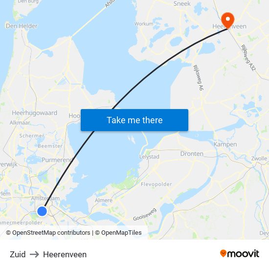 Zuid to Heerenveen map