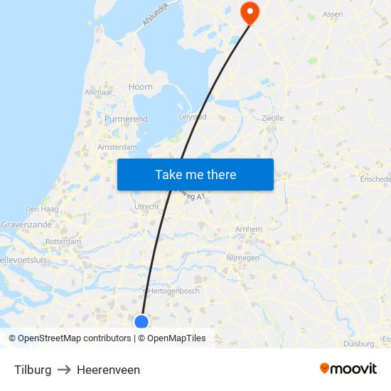 Tilburg to Heerenveen map