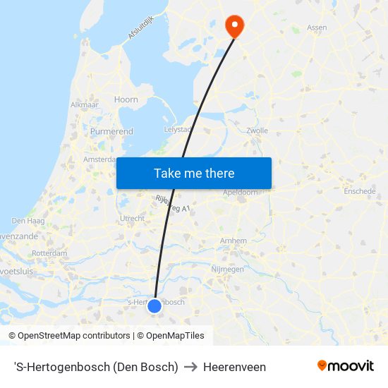 'S-Hertogenbosch (Den Bosch) to Heerenveen map