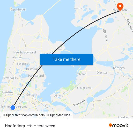 Hoofddorp to Heerenveen map