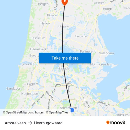 Amstelveen to Heerhugowaard map