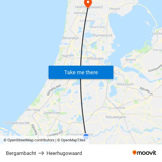 Bergambacht to Heerhugowaard map