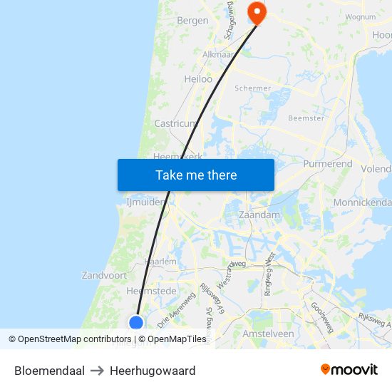 Bloemendaal to Heerhugowaard map