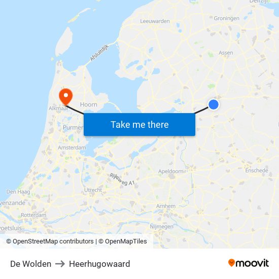 De Wolden to Heerhugowaard map