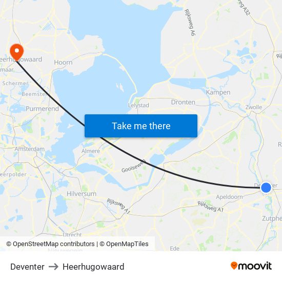 Deventer to Heerhugowaard map